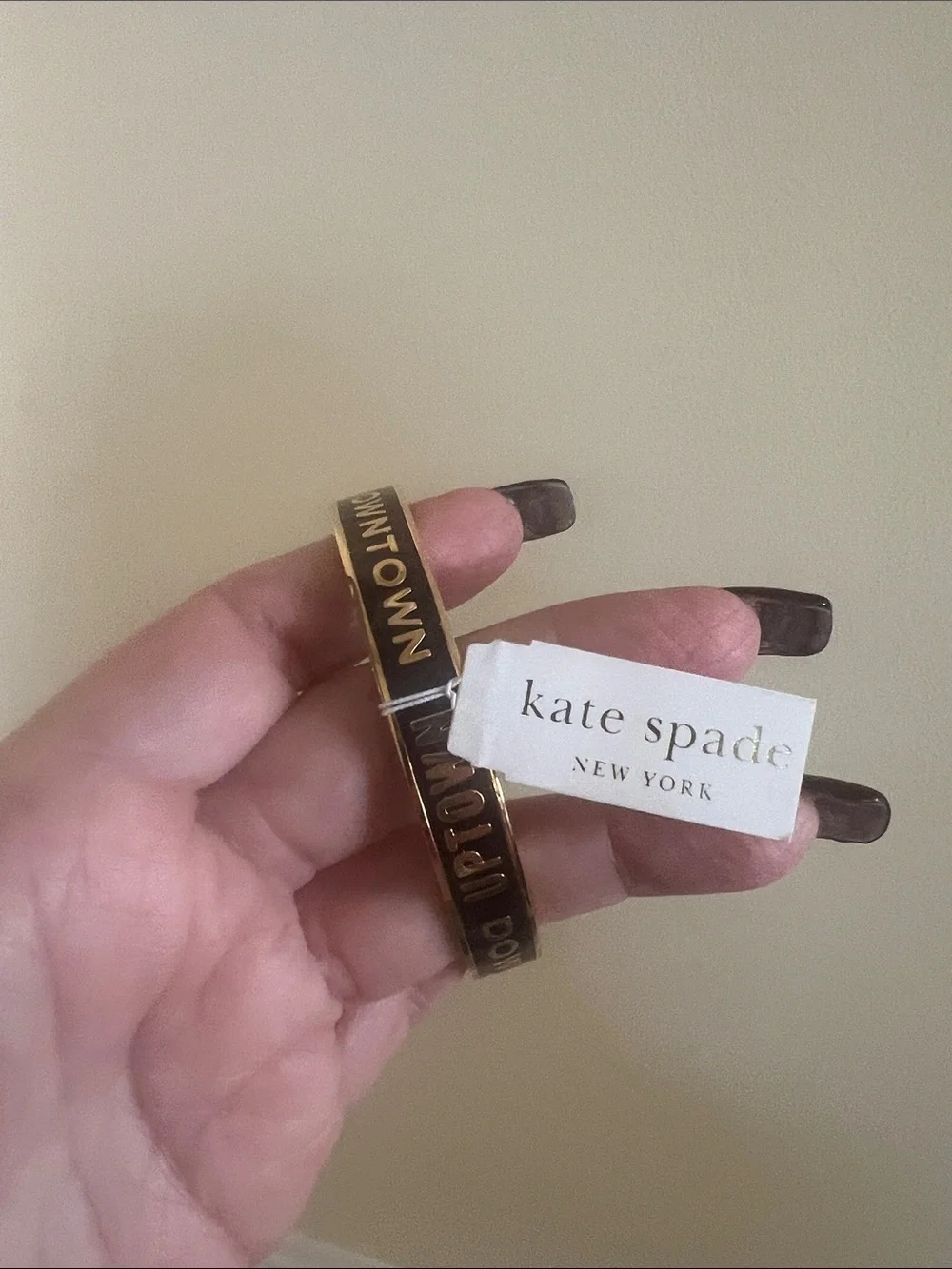 Kate Spade, New York-Uptown/Downtown, Black/Gold Glossy Enamel Bangle. - Picture 11 of 11